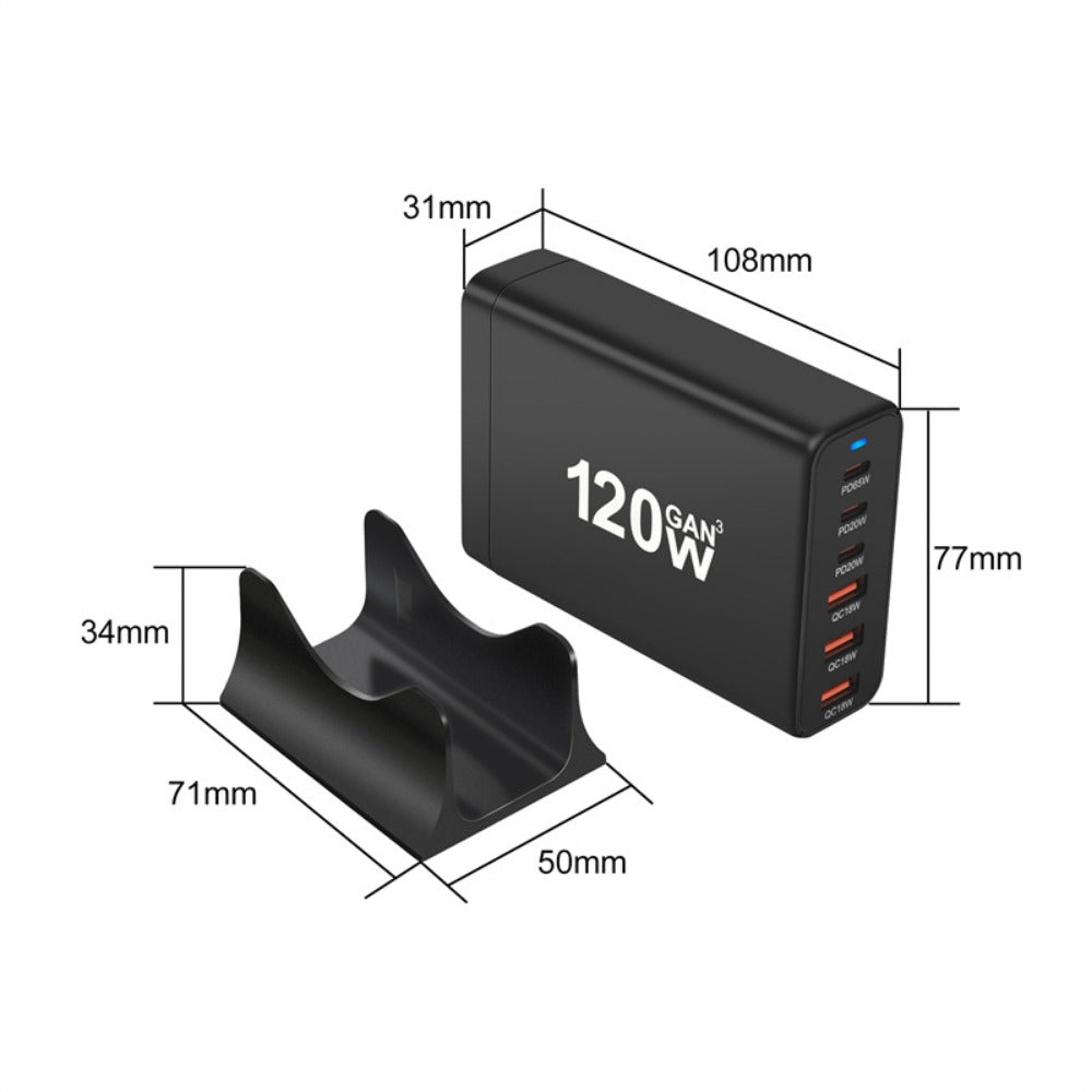 120W GaN 6-Port USB PD Charger, Fast Charging Station for iPhone, Huawei, Samsung