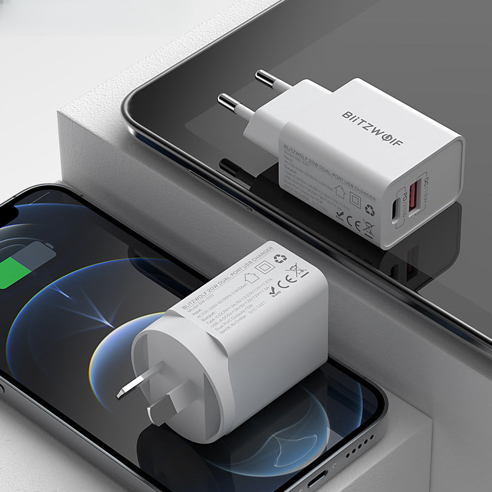 20W Dual-Port PD3.0 QC3.0 Schnellladegerät EU-Stecker für iPhone 15 Pro Max, Samsung S23, Xiaomi 13 Pro