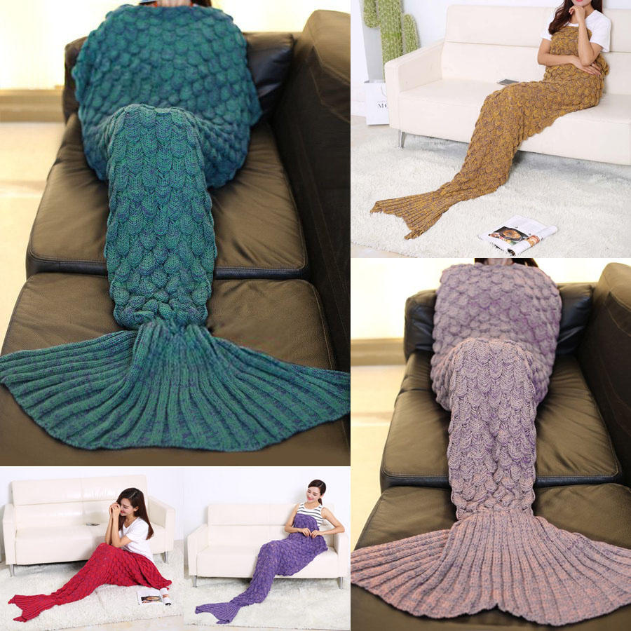 195x90cm Handmade Yarn Knitted Mermaid Tail Blanket - Super Soft Crochet Throw for Sofa or Bed