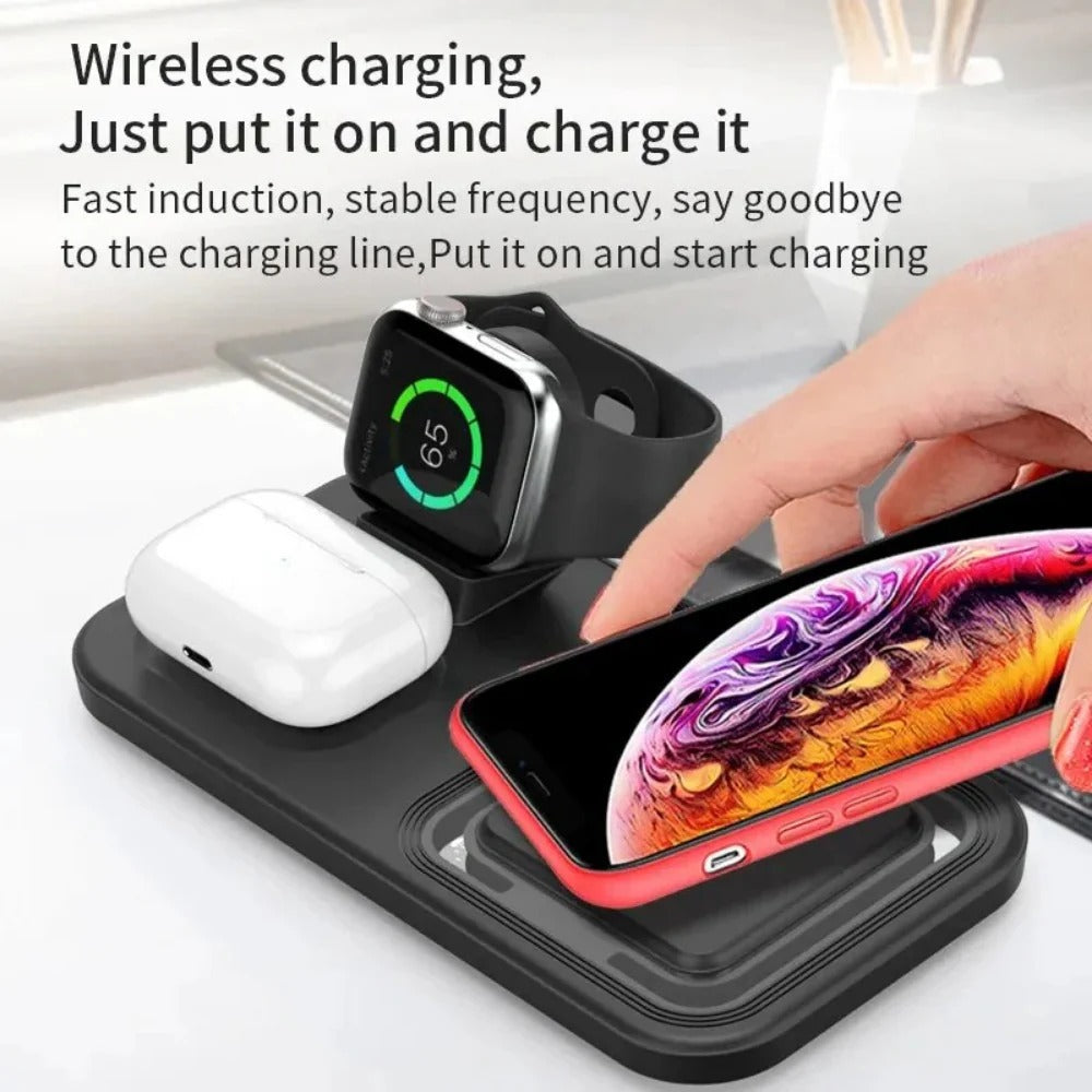 3-in-1 15W Wireless Charger Stand: Fast Charging for iPhone, Apple Watch, and Earphones