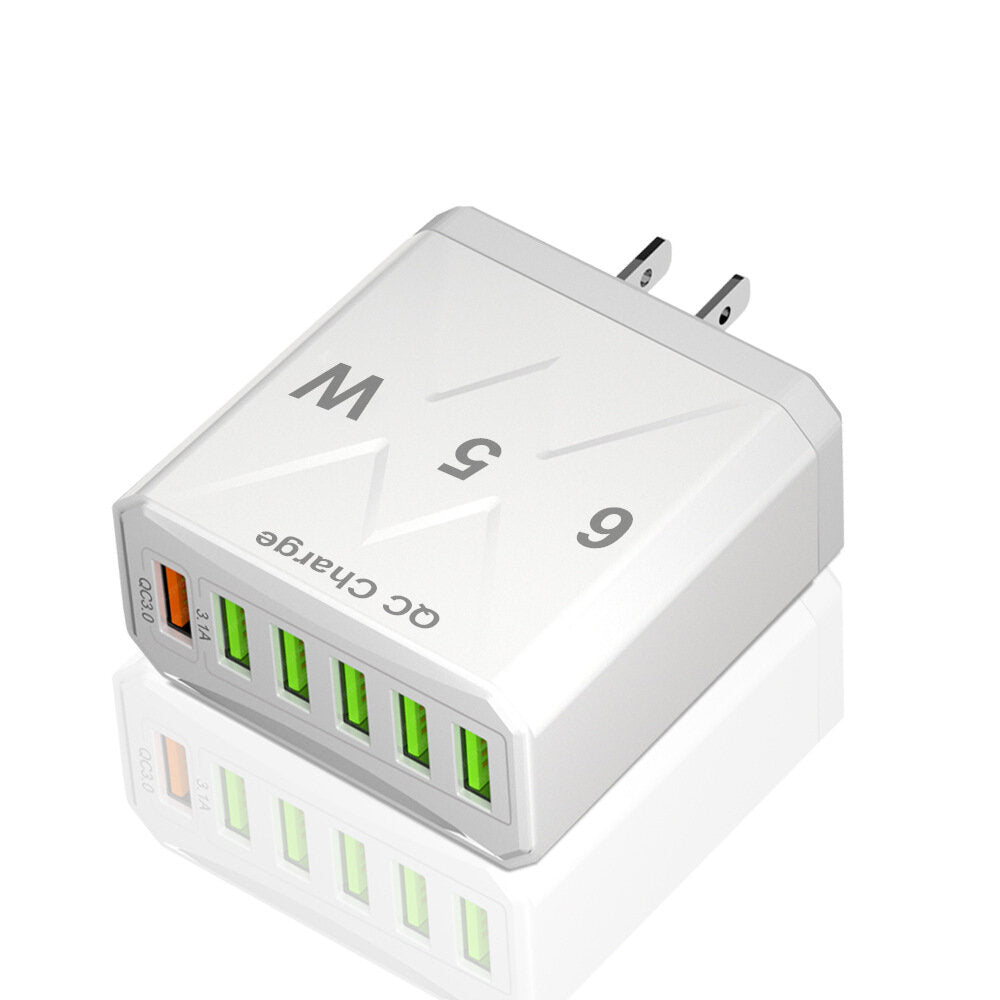 65 W 6-Port USB-Ladegerät, QC3.0-Schnellladeadapter für iPhone, Samsung, Huawei, Oppo, Redmi