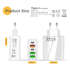 65 W 5-Port USB PD-Ladegerät, Schnelllade-Wandadapter, EU-Stecker für iPhone-, Samsung-, Redmi-, Oppo-Geräte