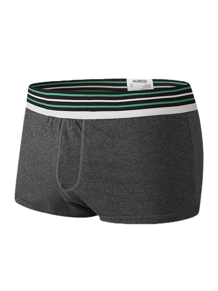 Atmungsaktive Herren-Boxershorts aus Baumwolle mit Streifen, mittlerer Taille und elastischem Patchwork