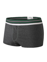 Atmungsaktive Herren-Boxershorts aus Baumwolle mit Streifen, mittlerer Taille und elastischem Patchwork
