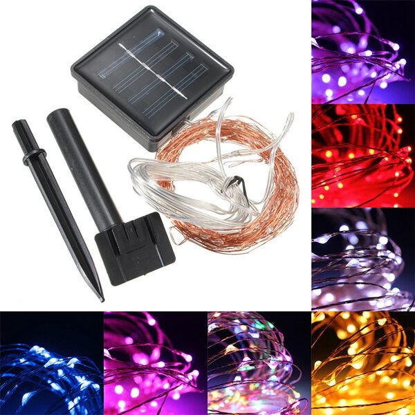 10M 100 LED Solar Powered Copper Wire Fairy Lights with 2m Down-lead