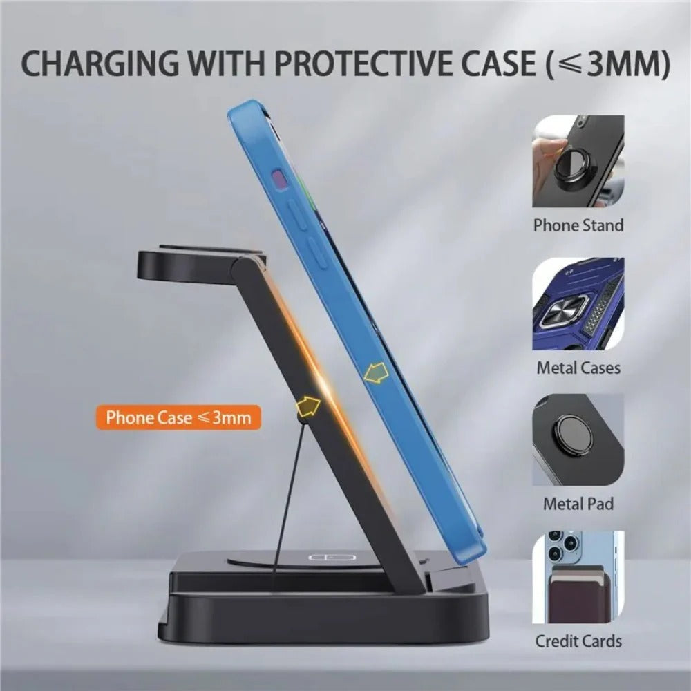 4-in-1 Wireless Charger Stand for iPhone, Samsung, Galaxy Watch - Fast Charging Dock Station