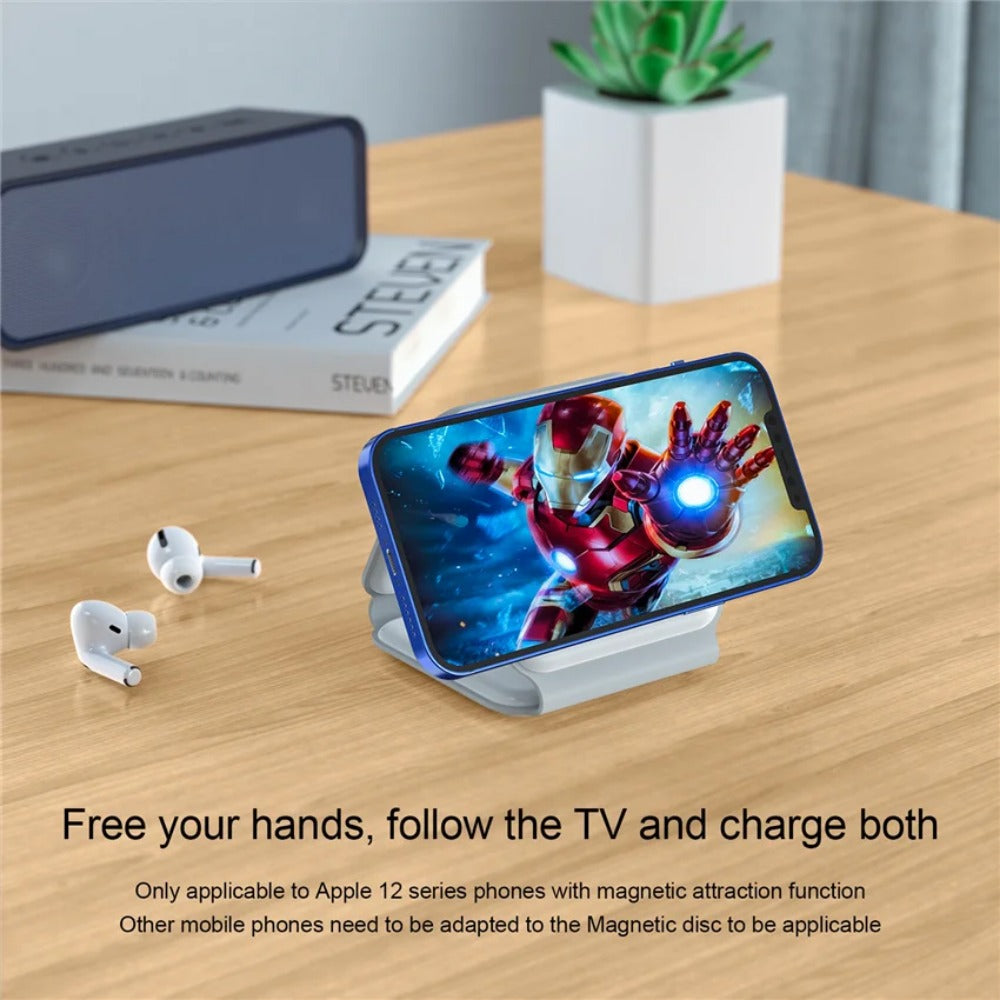 3-in-1 Magnetic Wireless Charger Stand for iPhone, Apple Watch, AirPods - 15W Fast Charging