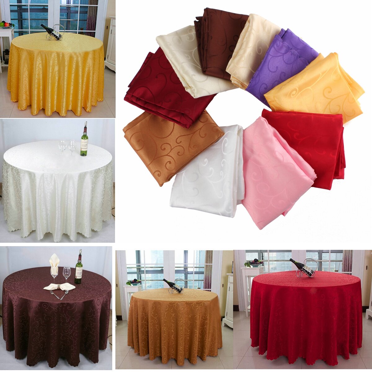 180cm Absorbent Polyester Round Tablecloth for Hotel, Restaurant, Wedding Decor