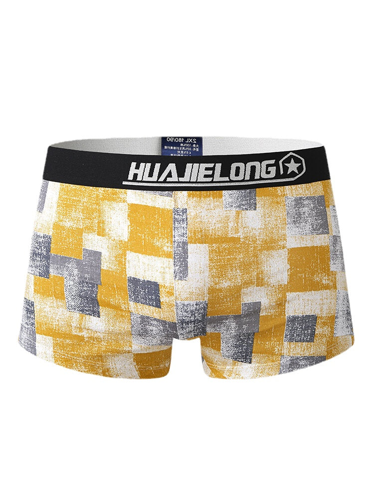 Herren-Boxershorts mit Farbblock-Print, 100 % Baumwolle, atmungsaktiv, elastisch, mittlere Taille, Arrow