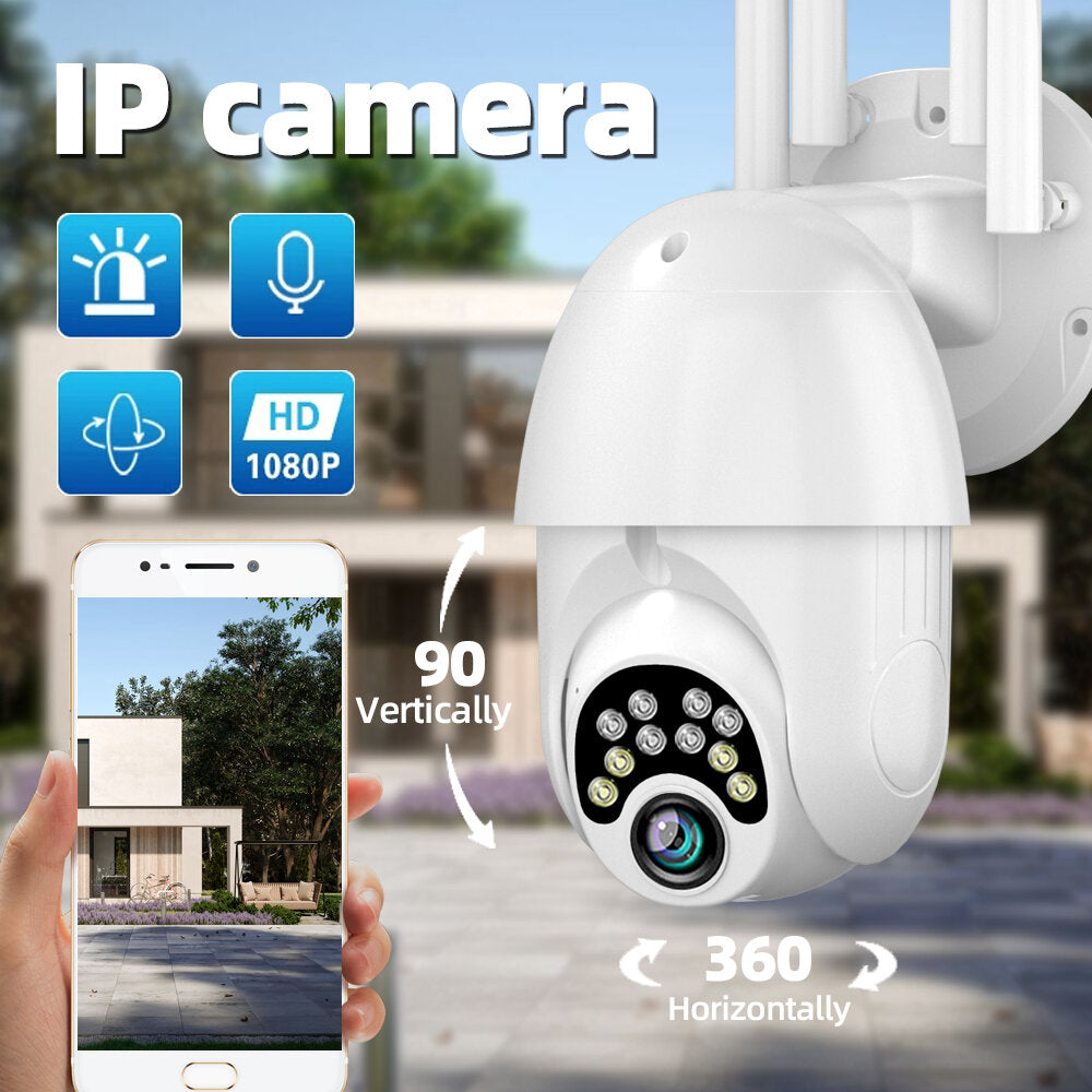 1080P HD Outdoor PTZ IP Camera, 10 LED, 5X Zoom, Four-Antenna, Two-Way Audio, Voice Alarm, Waterproof, Night Vision, WiFi