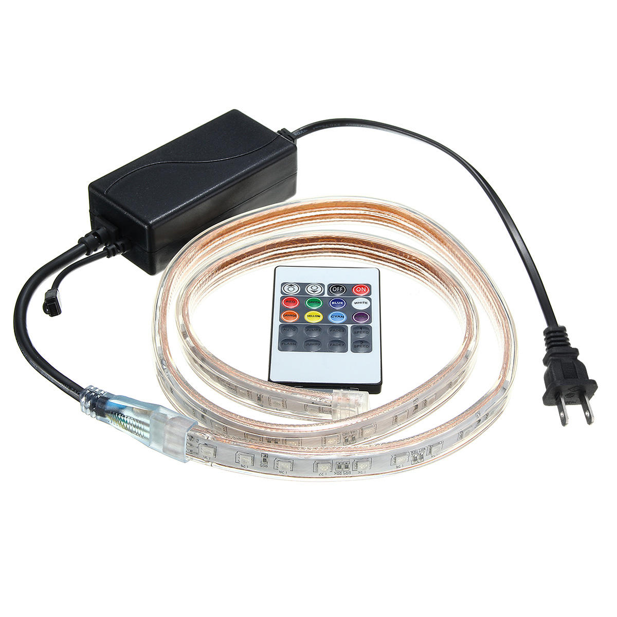 1/2/3/5M SMD5050 LED RGB Waterproof Outdoor Strip Light with Plug & Remote Control AC110V