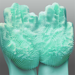 2-Sided Silicone Dishwashing Scrubber Gloves - 1 Pair, Protective Rubber Cleaning Gloves