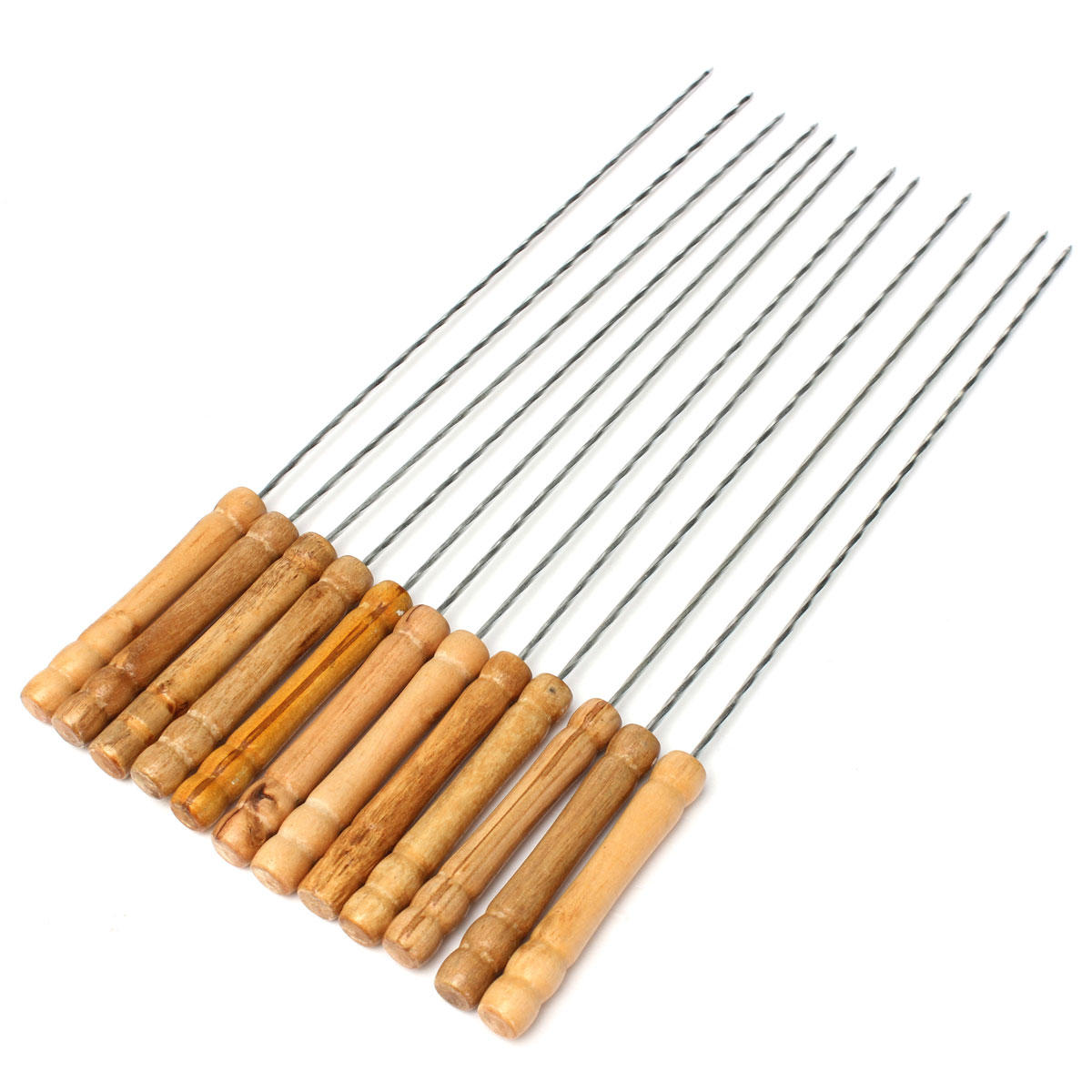 12X Stainless Steel BBQ Skewers 30cm - Metal Kebab Sticks, Barbecue Utensils, Needle Forks