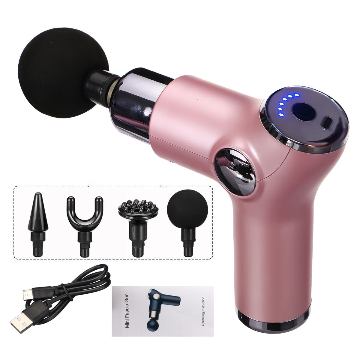 USB Electric Percussion Massage Gun - Handheld Deep Muscle Relaxation Therapy Device with 4 Heads