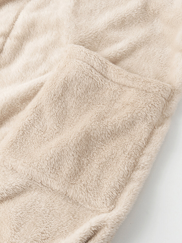 Warmer Herren-Bademantel aus einfarbigem Flanell mit Kapuze und Schnürverschluss