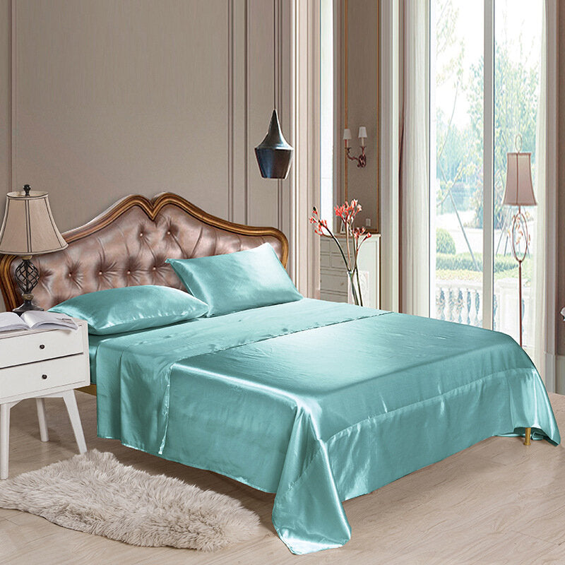 Seidenähnliches, weiches Satin-Spannbettlaken-Set – 4-teiliges einfarbiges Bettwäsche-Tagesdecken-Set