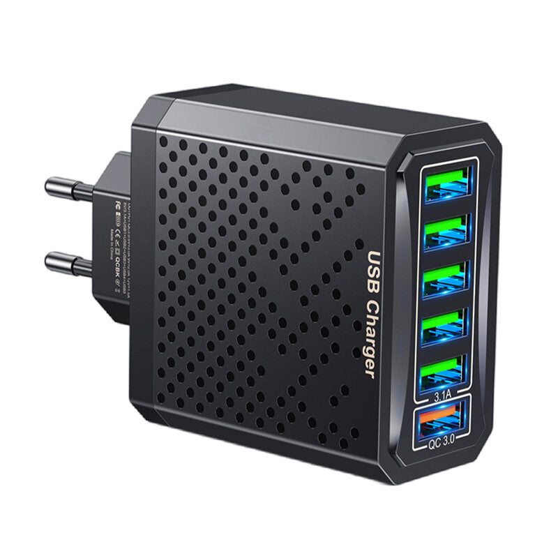 6-Port USB-Ladegerät QC3.0 Schnellladeadapter EU-Stecker für iPhone, Xiaomi, Huawei, Samsung