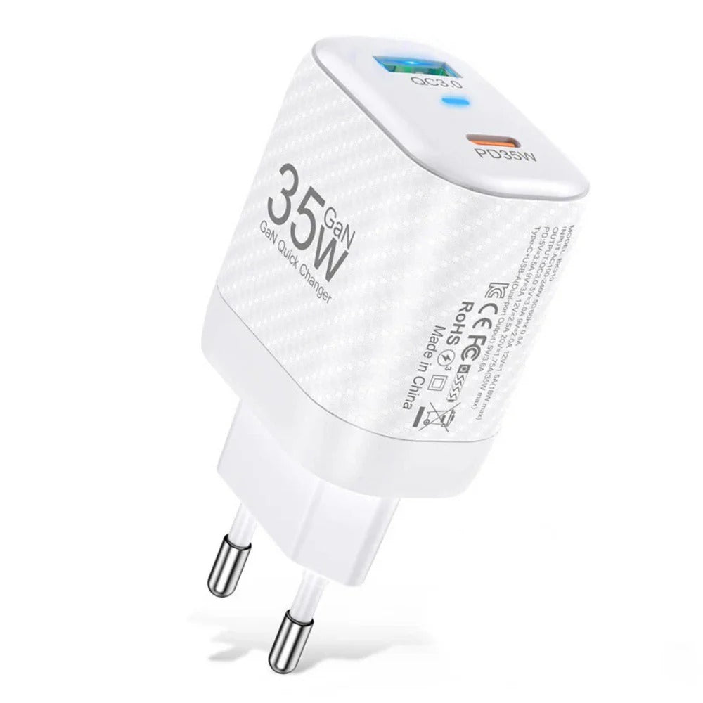 [GaN Tech] BK310 35W 2-Port USB PD Charger Fast Charging EU Plug for iPhone, Hui, Xiaomi, Samsung