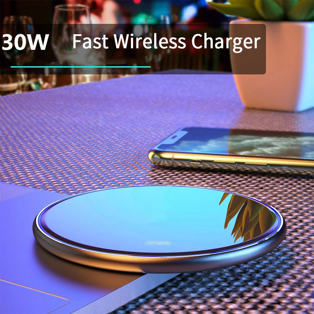 30W Wireless Charger Pad for iPhone & Samsung - Fast Type-C Charging Station