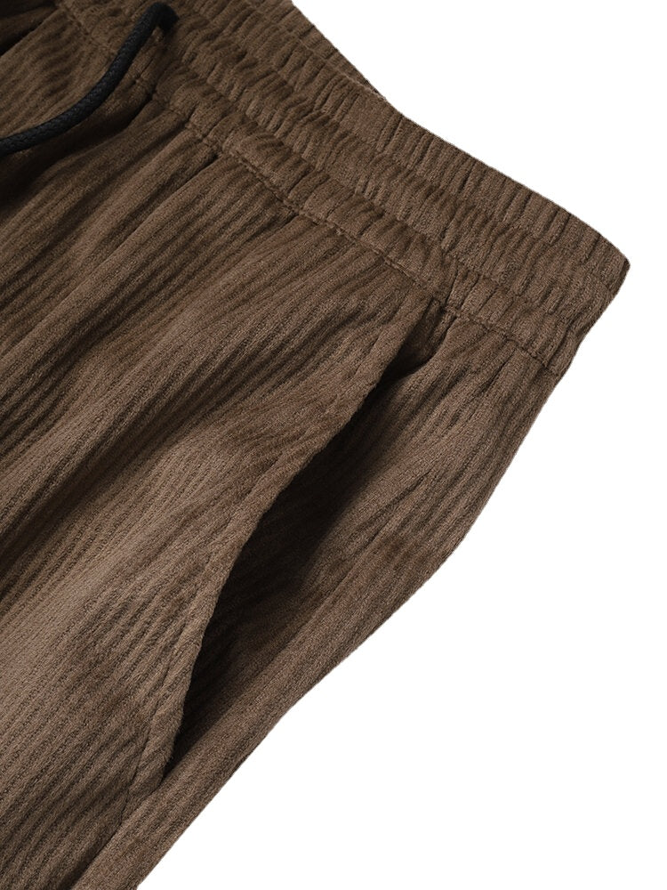 Men's Corduroy Texture Casual Drawstring Pants with Pockets
