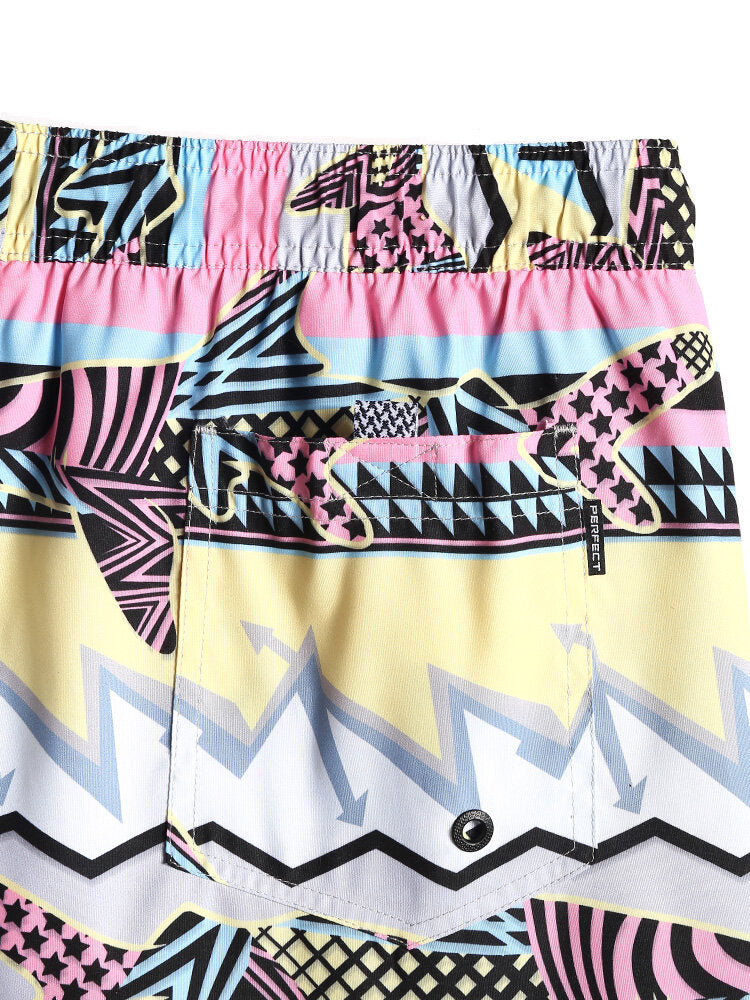 Schnelltrocknende Strandshorts für Herren mit Fisch-Print und Kordelzug in der Taille