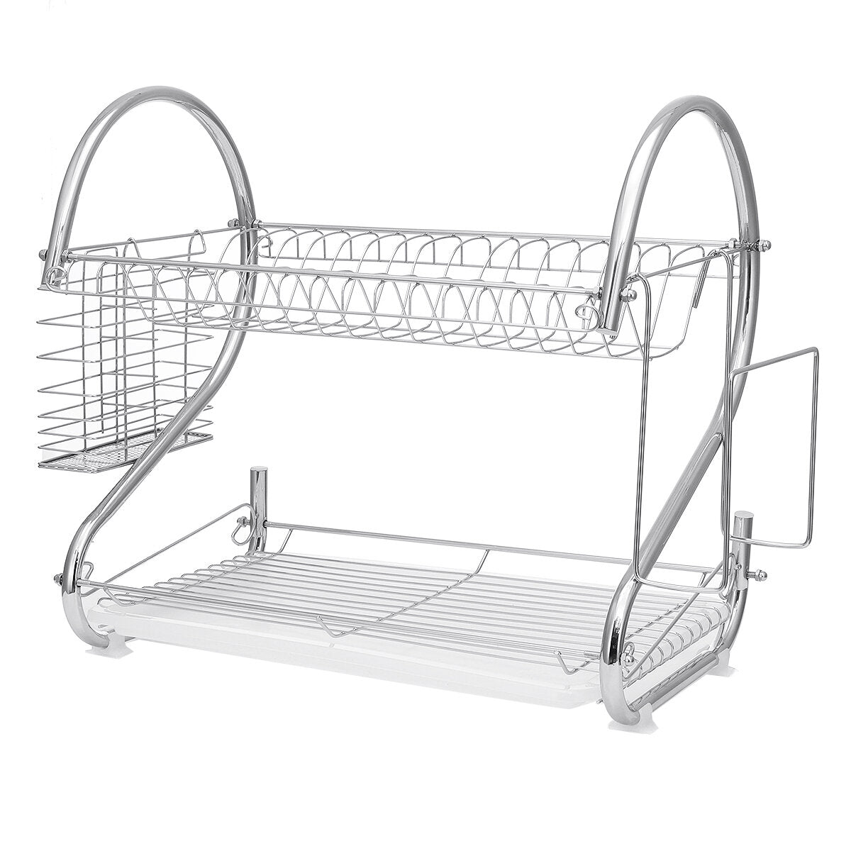 2-Tier Dish Drying Rack with Utensil and Cup Holders, Dish Drainer for Kitchen Counter