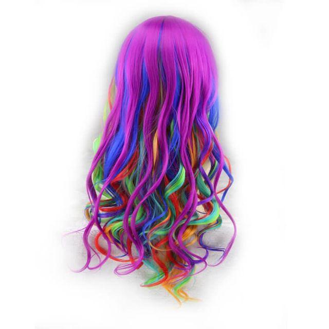 Rainbow Seven-Color Gradient Wave Cosplay Wig - Long Roll Style