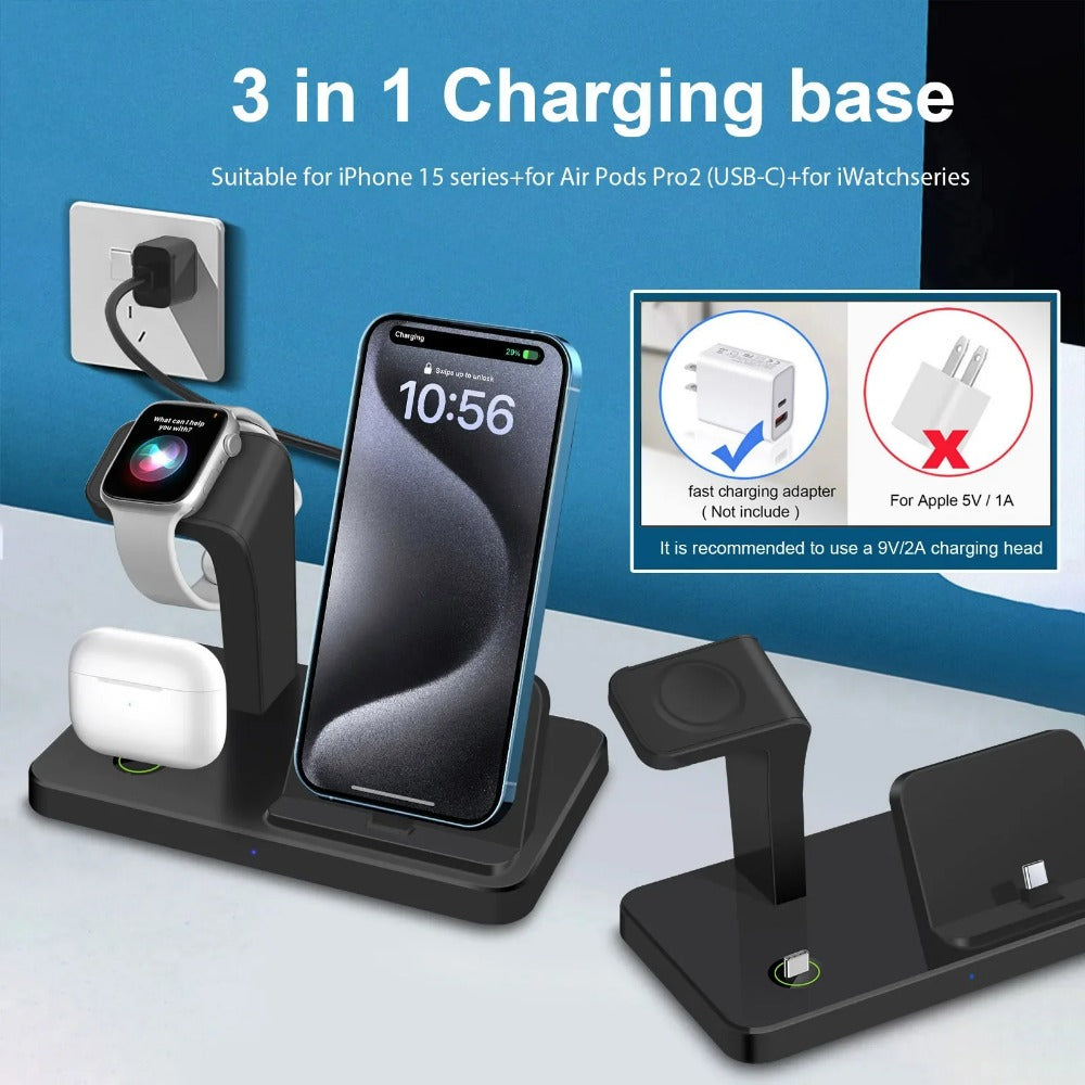 3-in-1 Wireless Charger Dock for iPhone 15, Apple Watch, and AirPods Pro 2