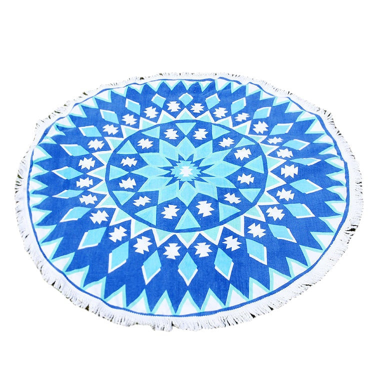 150cm Pure Cotton Round Beach Towel, Yoga Mat, Bed Sheet, Tapestry, Tablecloth - Cut Pile Printing