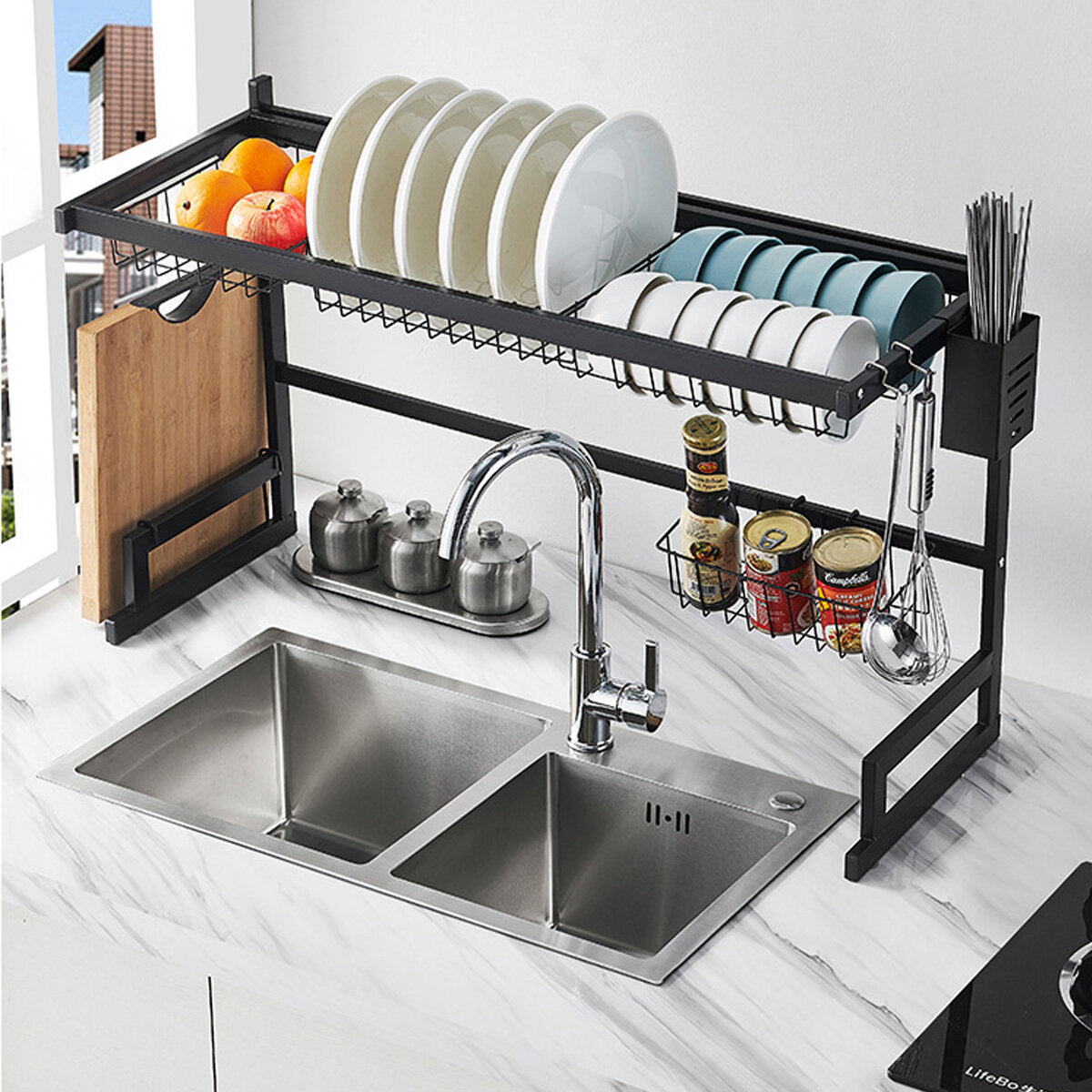 Over Sink Dish Drying Rack Organizer - Kitchen Draining Storage Holder