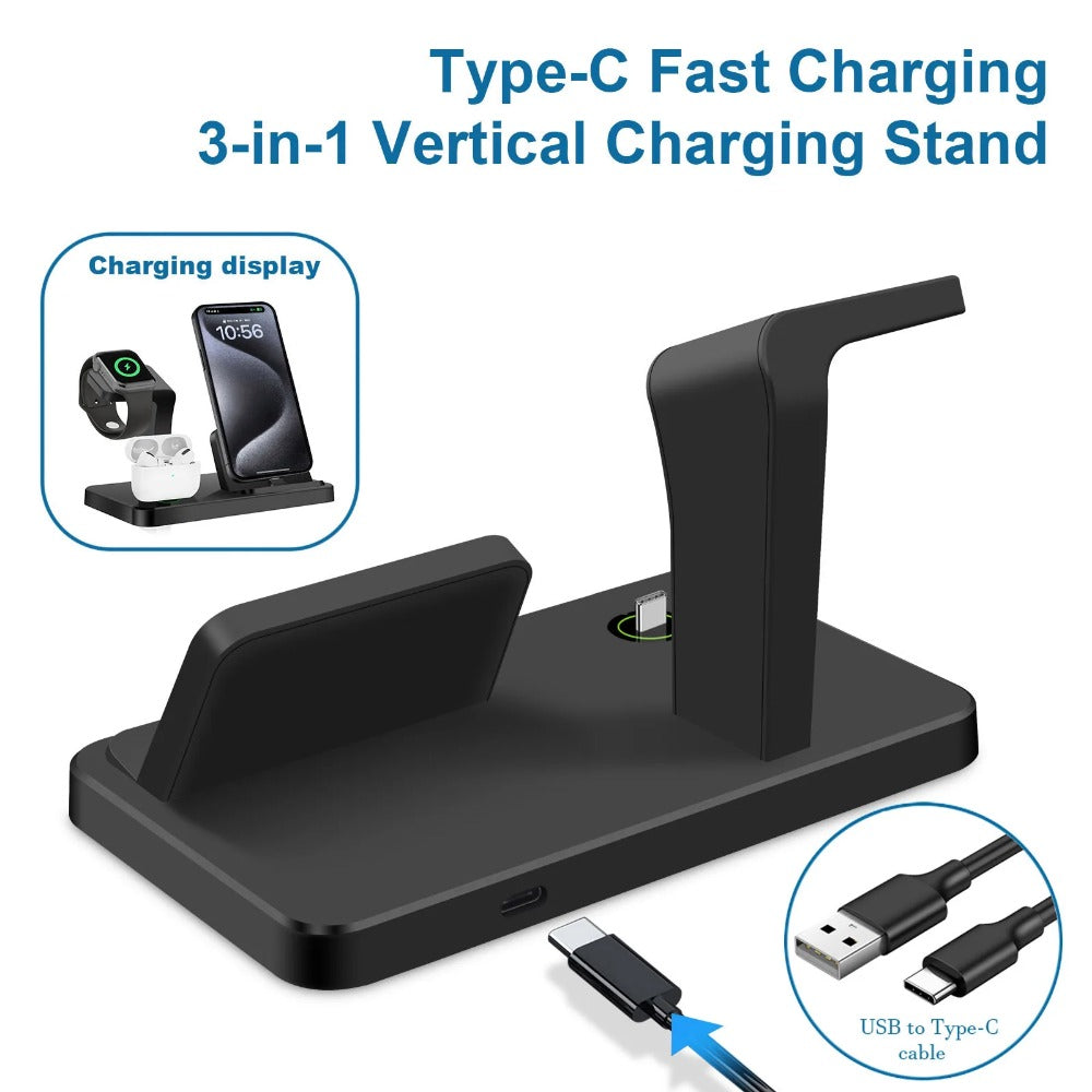 3-in-1 Wireless Charger Dock for iPhone 15, Apple Watch, and AirPods Pro 2