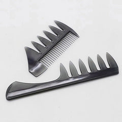 Retro Men's Wide Tooth Comb & Hair Scissors Tool - Big Back Shape Fork Head Insert Comb