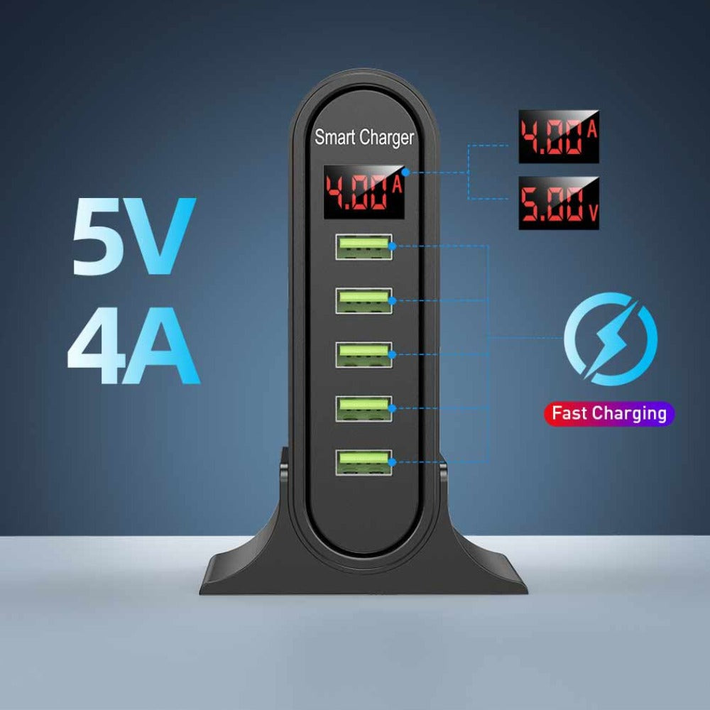 4A 5-Port USB-Schnellladestation-Adapter für iPhone, Huawei, Samsung, Xiaomi