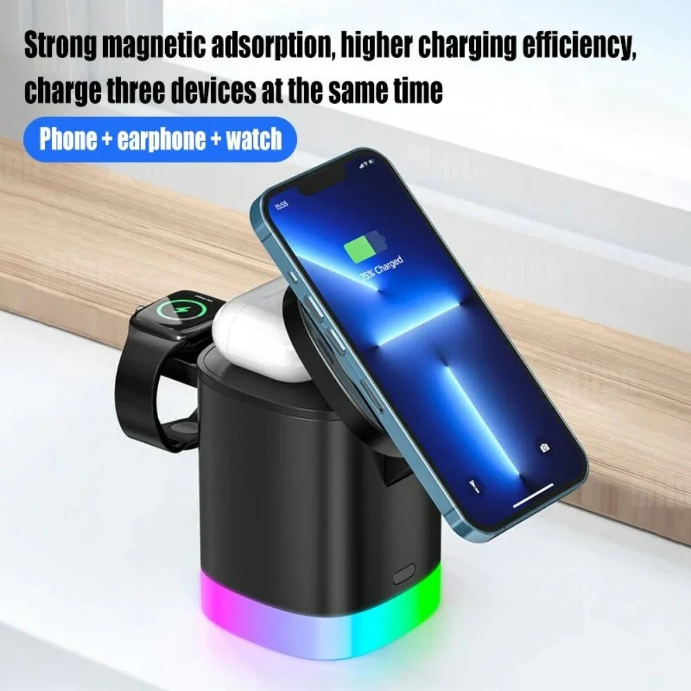 Fast Wireless Charger Dock for iPhone 12-14, AirPods, Apple Watch, and Qi-Enabled Devices