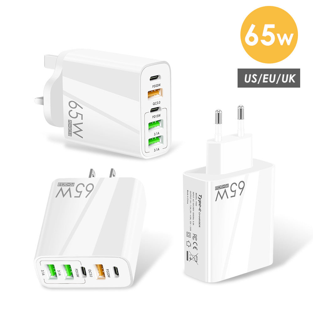 65 W 5-Port USB PD-Ladegerät, Schnelllade-Wandadapter, EU-Stecker für iPhone-, Samsung-, Redmi-, Oppo-Geräte