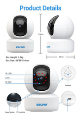 3MP WiFi IP Camera with Humanoid Detection, Motion Detection, Sound Alarm, Cloud Storage, Two-Way Voice, Night Vision