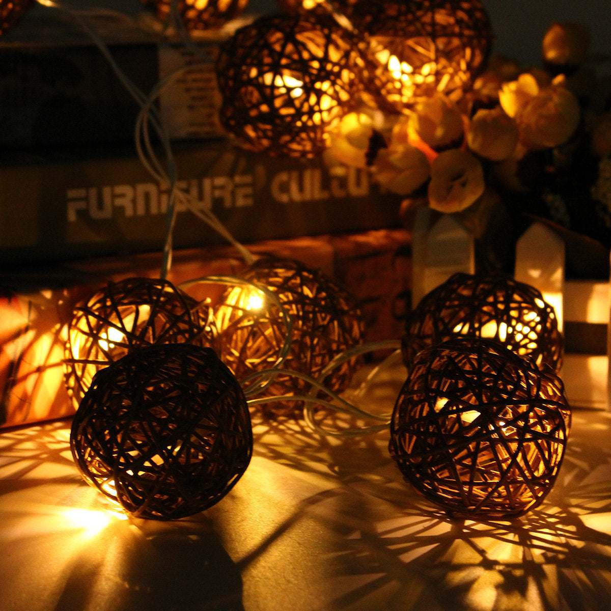 20 LED Rattan Ball String Lights - Colorful Fairy Lamps for Home, Garden, Wedding, Party, Xmas Decor