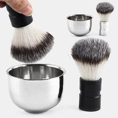 Stainless Steel Shaving Bowl Set: Razor Cup, Shave Brush, Soap Mug for Male Face Cleaning - Silver, NEW