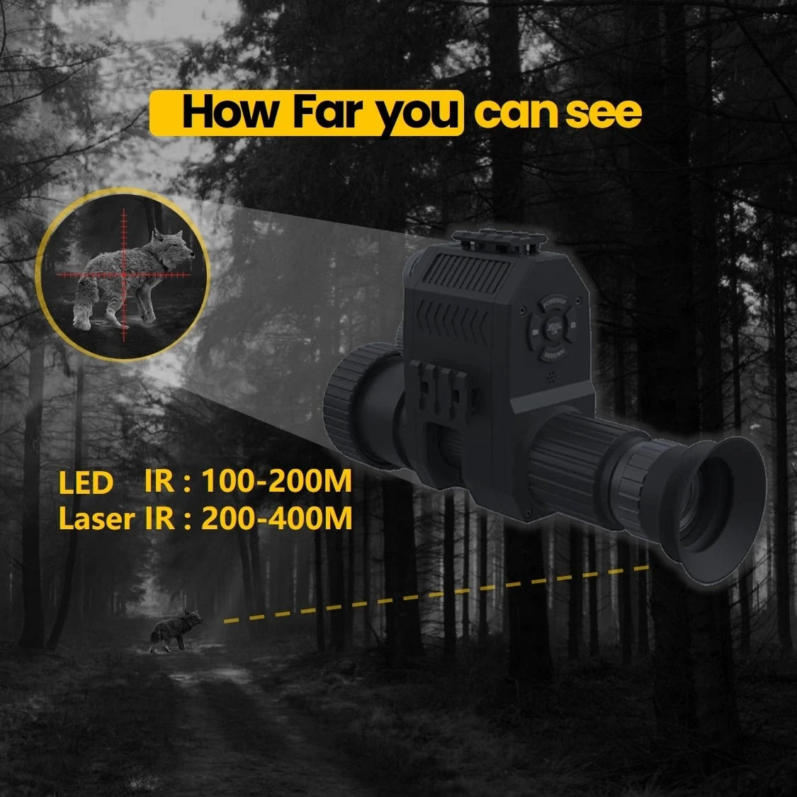 Digital Laser Infrared Night Vision Monocular 100-400M 1080P 2MP Photo & Video Recording