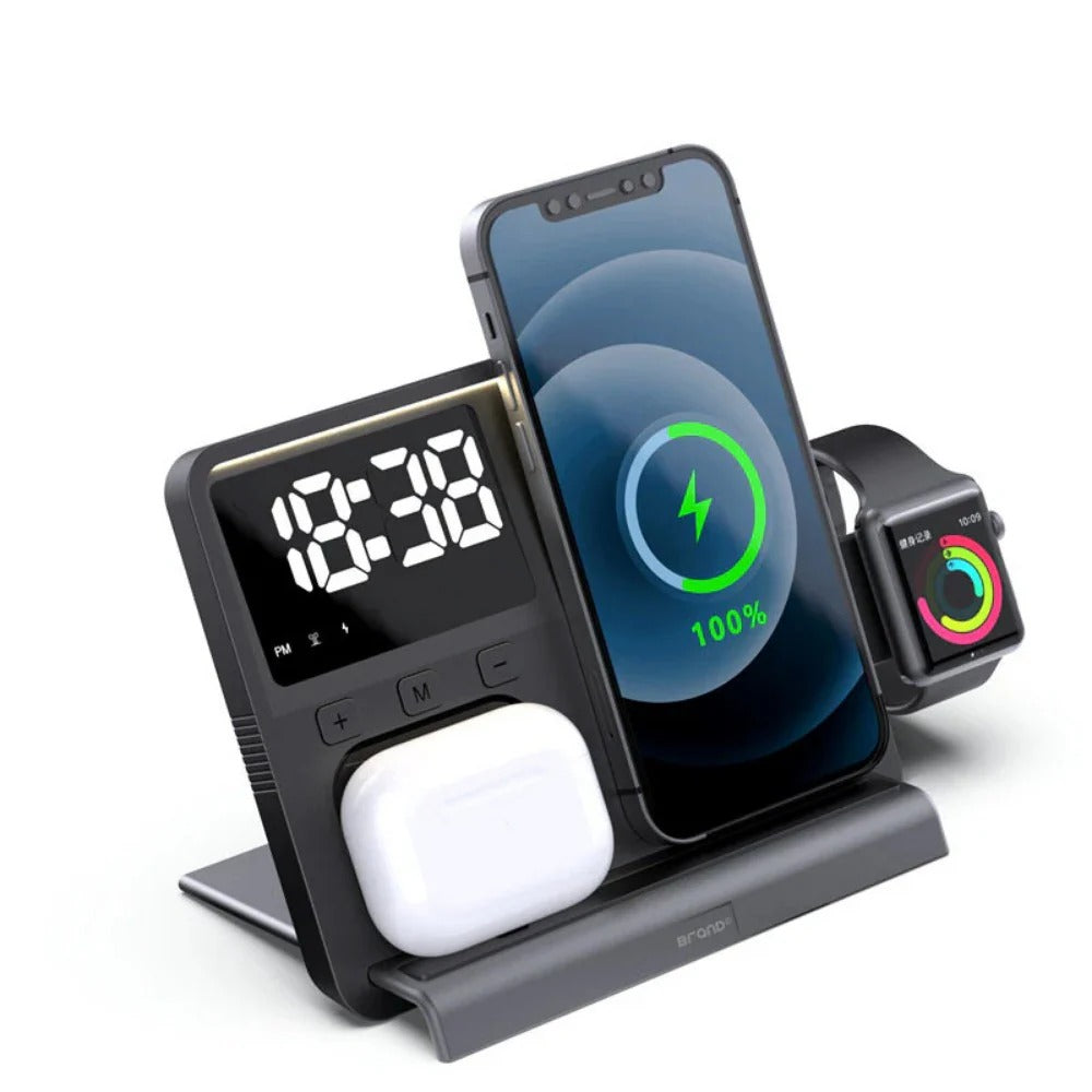 15W Fast Wireless Charger with Timing Clock for iPhone, Samsung, Huawei, Xiaomi, AirPods, Apple Watch