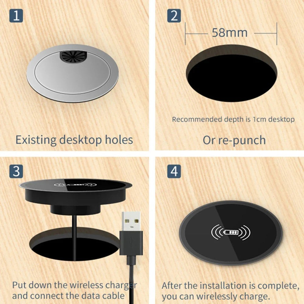 15W Built-in Desktop Wireless Charger for QI, iPhone 13/12, Galaxy S22/S20 Ultra