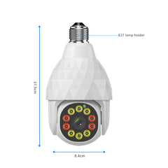 HD 1080P WiFi IP E27 Camera Surveillance, 10 LED Diamond Bulb, Smart Dual-Light Night Vision, E27 Base