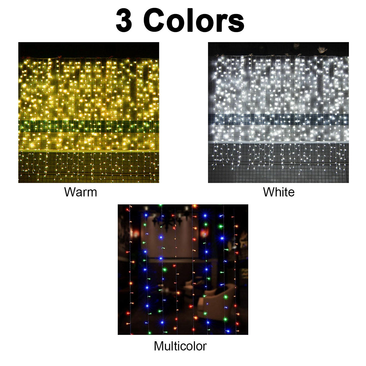 3M*1M & 3M*3M USB LED Curtain String Lights with Hooks - Icicle Garland for Christmas, Wedding, Home Decor