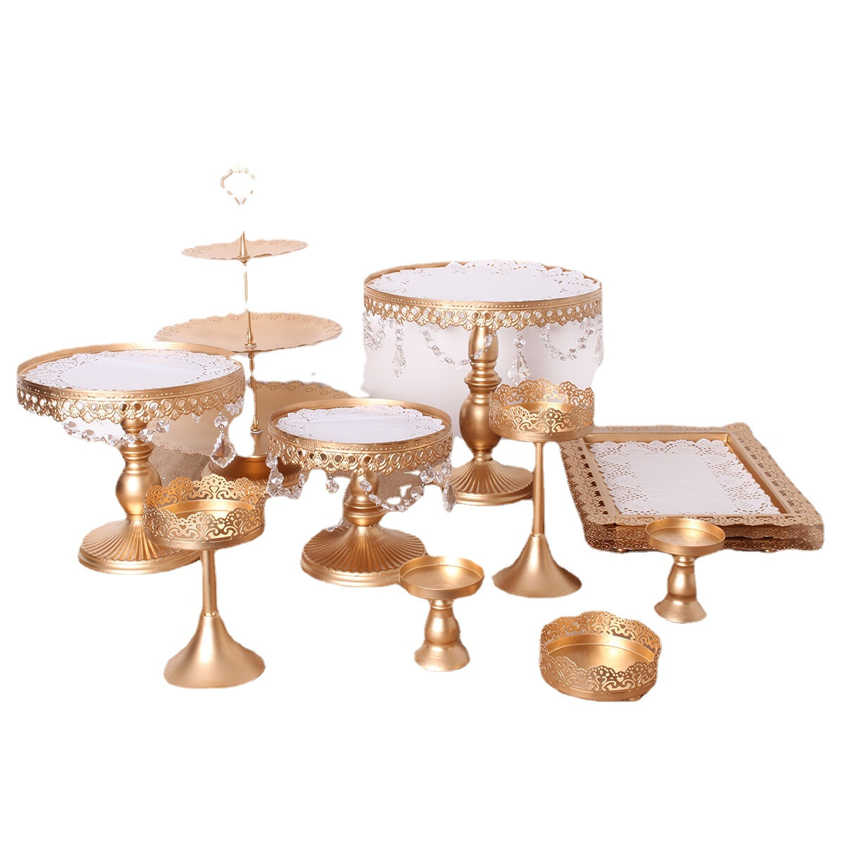 12PCS Vintage Crystal Cake Holder Set - Revolving Cupcake Stand & Dessert Platter for Party Display