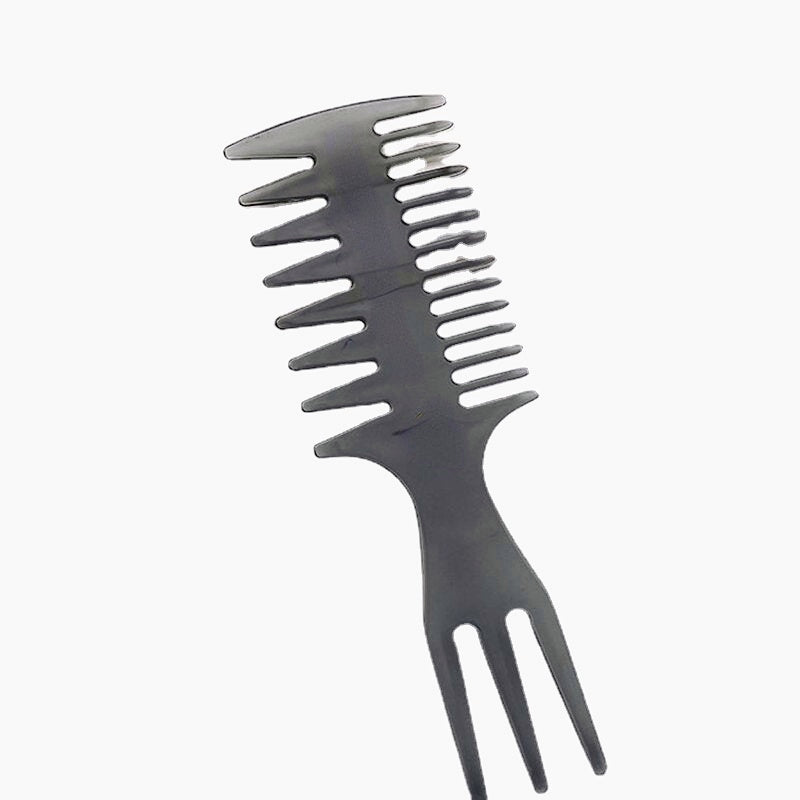 Retro Men's Wide Tooth Comb & Hair Scissors Tool - Big Back Shape Fork Head Insert Comb