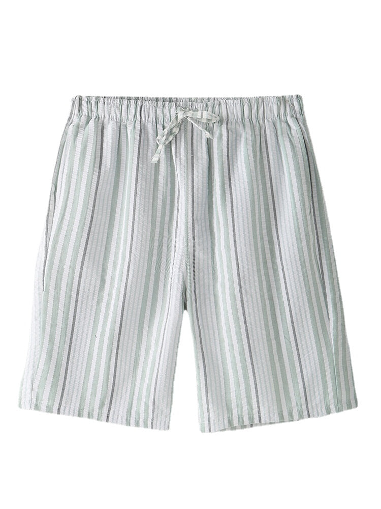 Gestreifte, lässige Strandshorts für Herren aus 100 % Baumwolle mit Kordelzug in der Taille und Seitentaschen