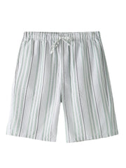 Gestreifte, lässige Strandshorts für Herren aus 100 % Baumwolle mit Kordelzug in der Taille und Seitentaschen