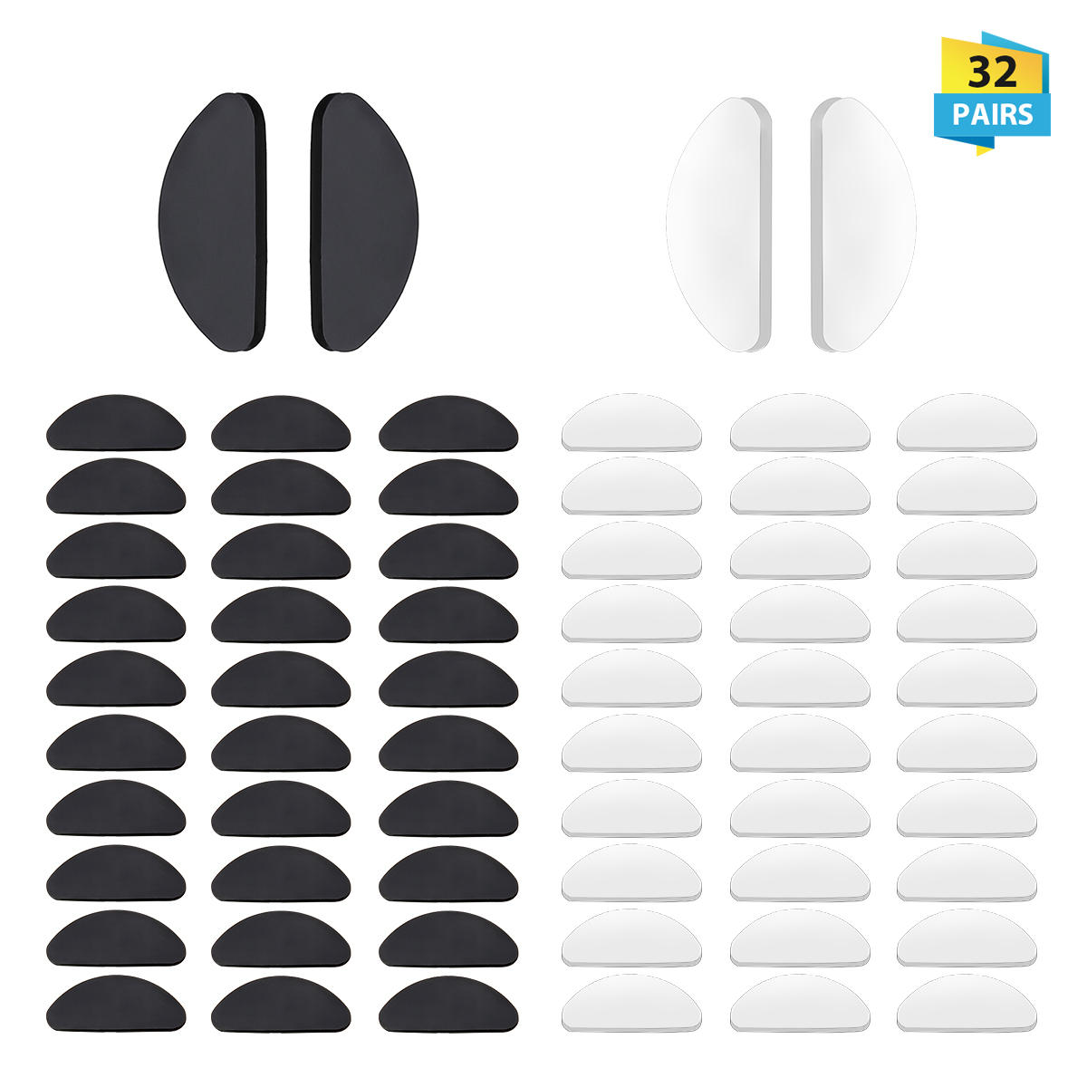 32 Pairs Soft Silicone Anti-Slip Eyeglasses Nose Pads, Adhesive Stick-On for Glasses and Sunglasses