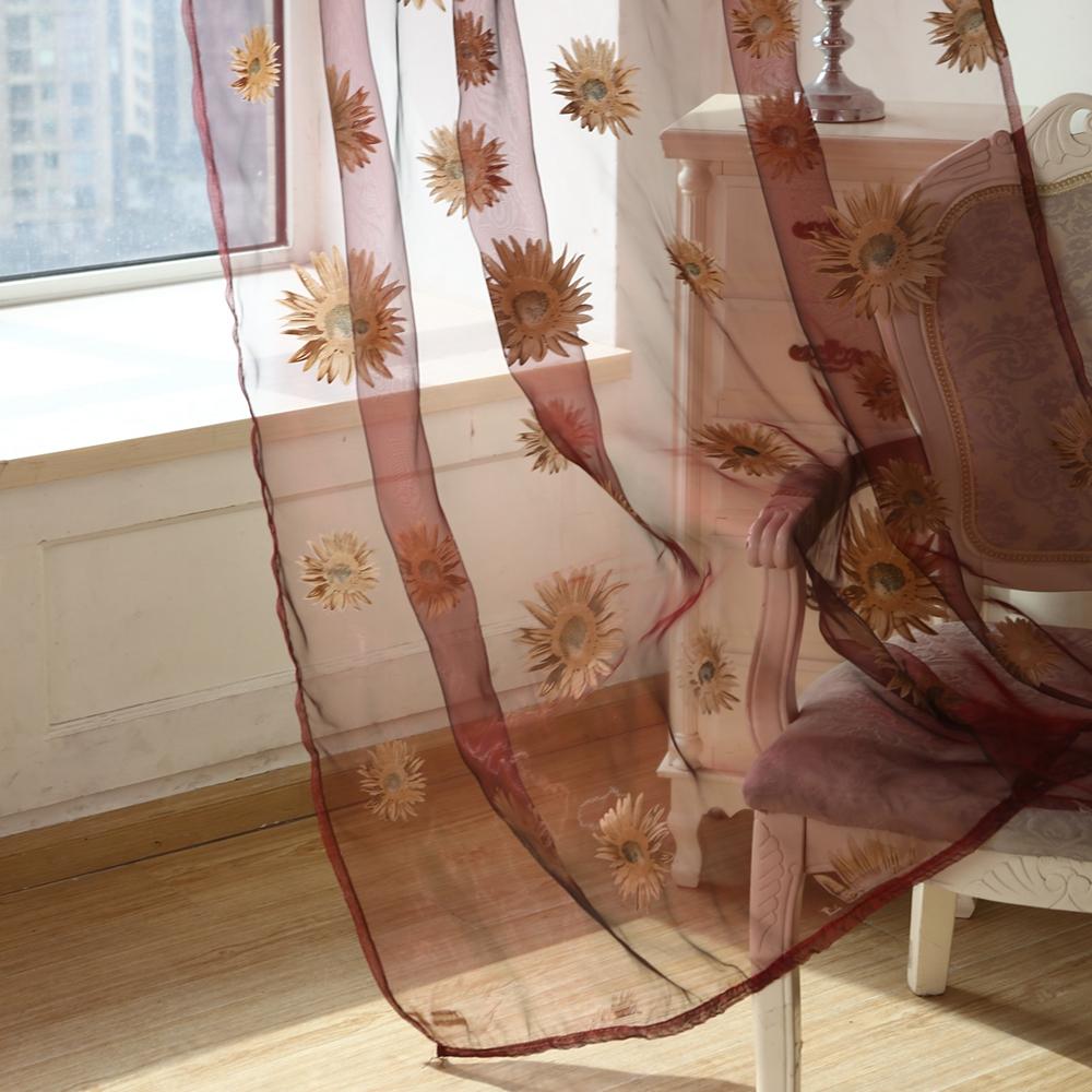 1x2m Sunflower Voile Sheer Curtain Panel - Transparent Window Room Divider Home Decor