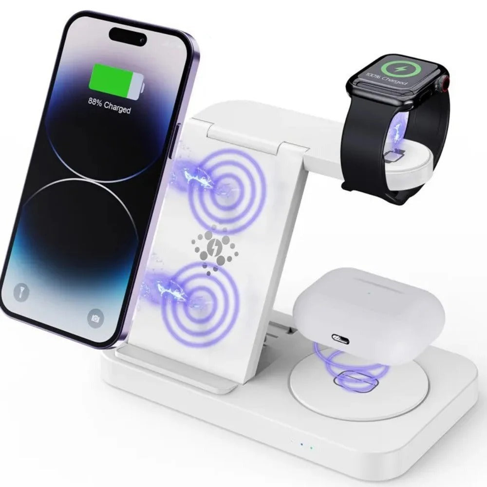 4-in-1 Wireless Charger Stand for iPhone, Samsung, Galaxy Watch - Fast Charging Dock Station